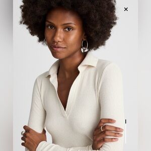 NWT New Madewell Sparkle Long-Sleeve Polo Top Lurex Antique Cream Small